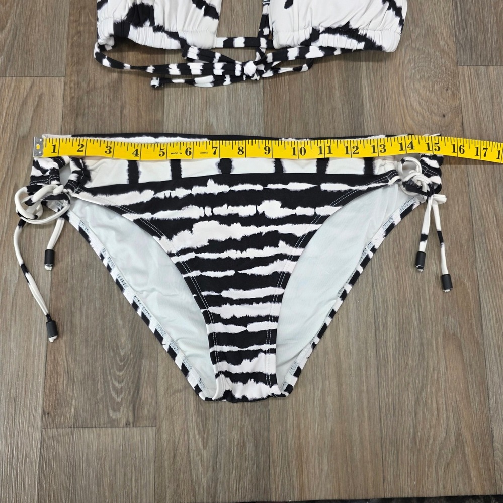 La Blanca Zebra Print Bikini Set Black White Halter Triangle Top Side Tie Bottom - Picture 9 of 13